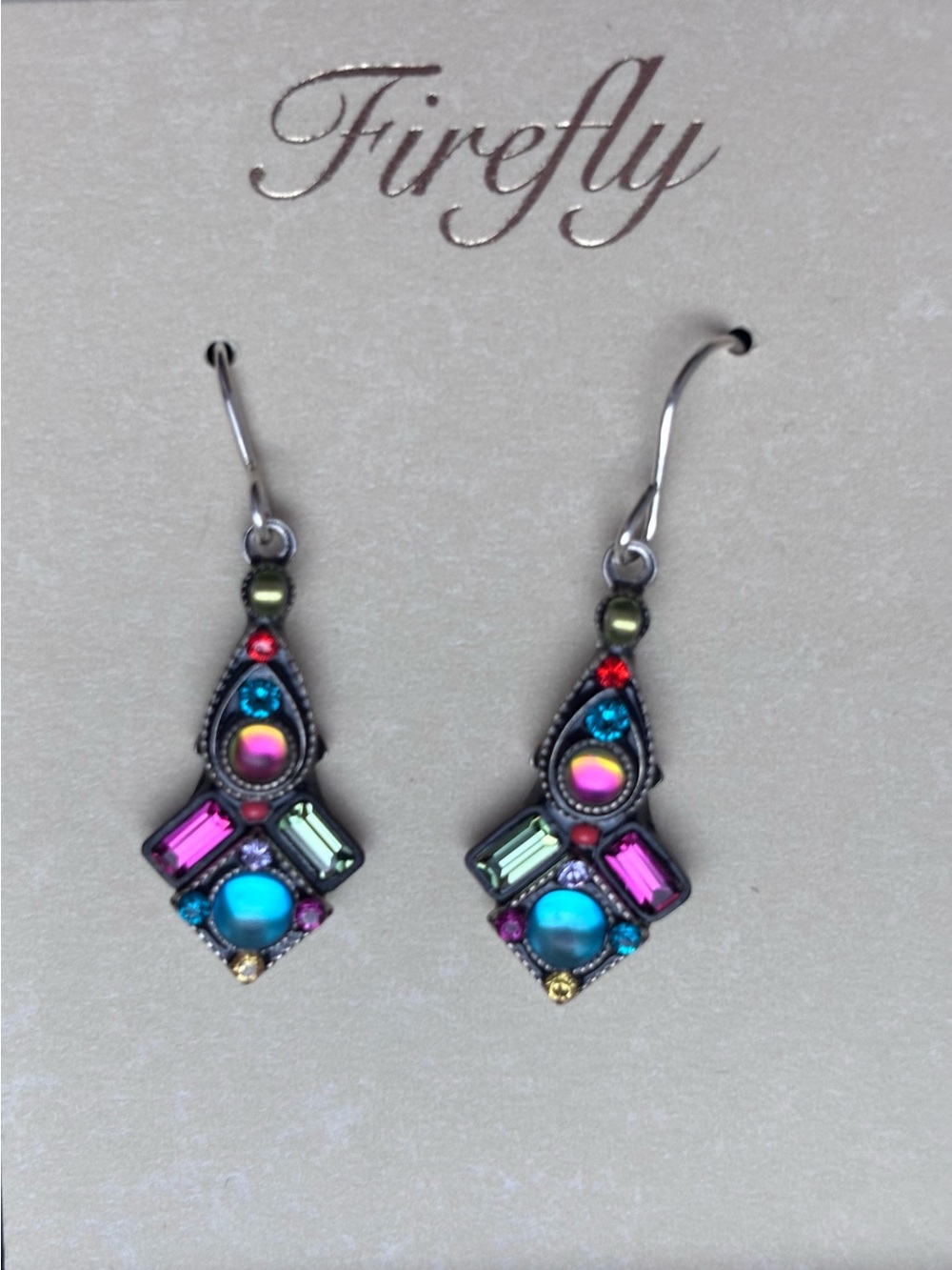 Colorful Mosaic Drop Earrings by Firefly Jewelry